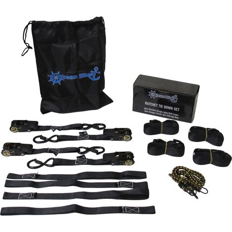 Soft Loop Tie Down Ratchet Straps Black (S Hook Lashing Bungee Cord Gift Set) (1/5)