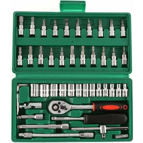 46 pcs 1/4 Pouce Jeu de Douilles Outil de Reparation de Voiture Outils de Cle combinee dynamometrique a cliquet Reparation Automobile (1/5)