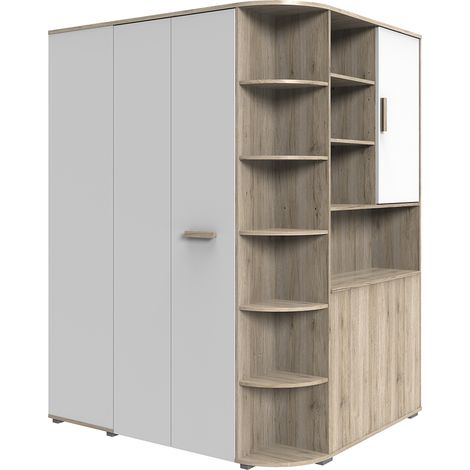 Eckkleiderschrank begehbar mit Bettkasten in Eiche mit weiß CANTON-43 (1/5)