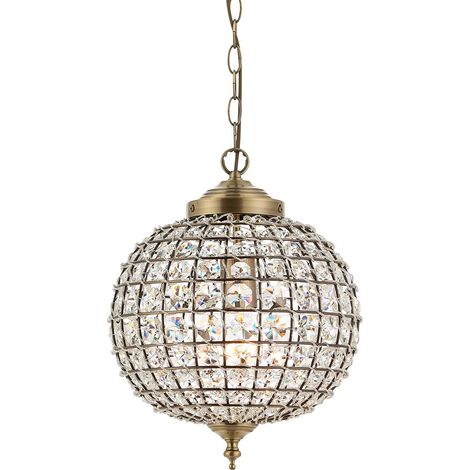 Endon Tanaro - Lampadario a 1 luce a soffitto mappamondo in ottone antico, vetro, attacco E27 (1/5)