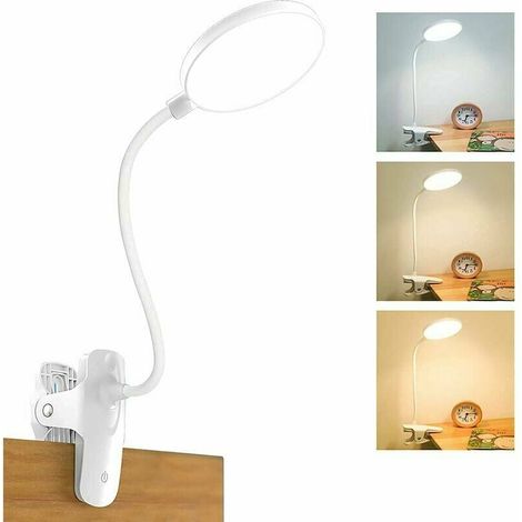 Lampe de bureau LED sans fil rechargeable, 3 couleurs et 3 niveaux de luminosité, commande tactile, veilleuse à pince USB pour enfants, 20 LED, lampe de lecture portable flexible à 360° (1/4)