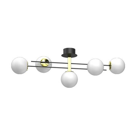 Plafonnier noir/or Satelit 5 globes verre E27 Luminex