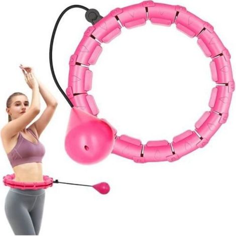 Hula Hoop Fitness - HKESTLD - Taille Réglable - 24 Noeuds - Boule de Poids - Rose (1/4)