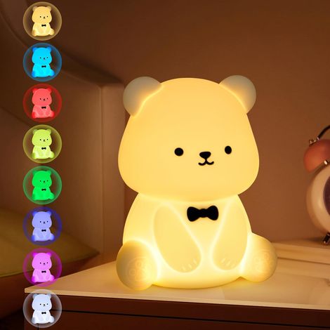 Nachtlicht-Bär für Kinder, Silikonlampe mit dimmbarem warmweißem Licht und 7 Farben, wiederaufladbarer 1200-mAh-Akku, Timer-Funktion, Nachttischlampe für Kinder