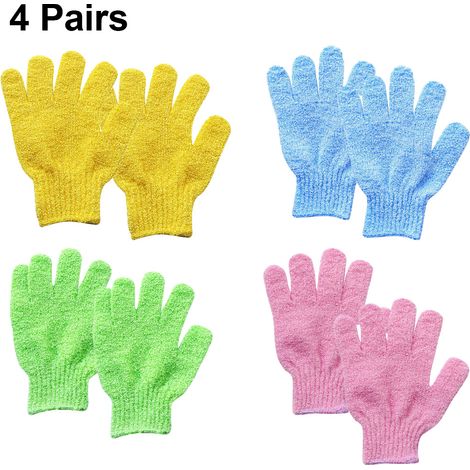 Gants De Bain Exfoliants - 18 x 13,5 cm - Nylon - Double Face - Pour Corps Et Visage - 4 Paires (1/5)