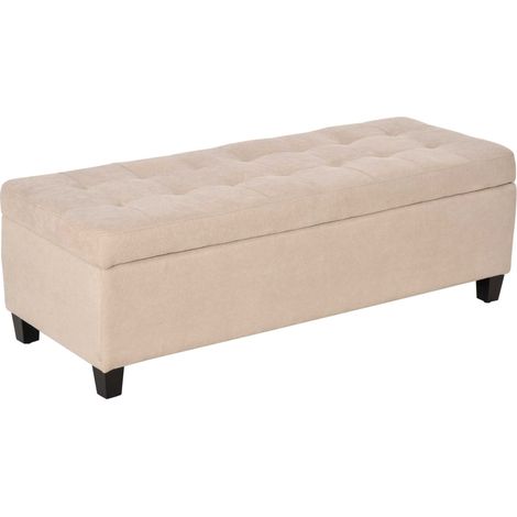 Banc de rangement beige en lin avec assise rembourrée 125x49x41,5 cm pour salon et chambre (1/5)
