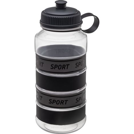 Borraccia sportiva maxi 1000 ml nera e grigia con fasce in silicone e manico in plastica con la scritta sport (1/3)