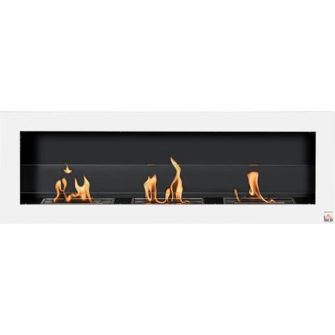 HOMCOM Wandkamin mit Bioethanol, 3 Brennern, 3 Stunden Brenndauer, Einbaudesign in Weiß und Edelstahl, Abmessungen 120 x 15 x 40 cm