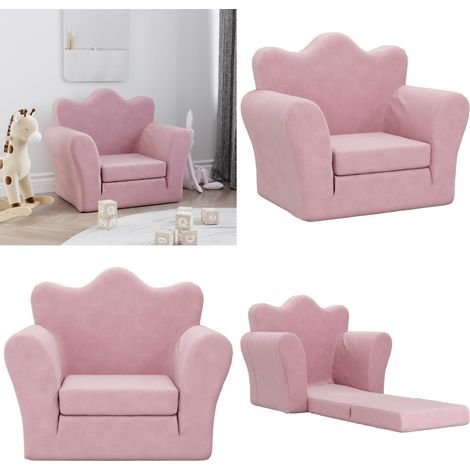 vidaXL Canapé-lit pour enfants rose peluche douce (1/5)