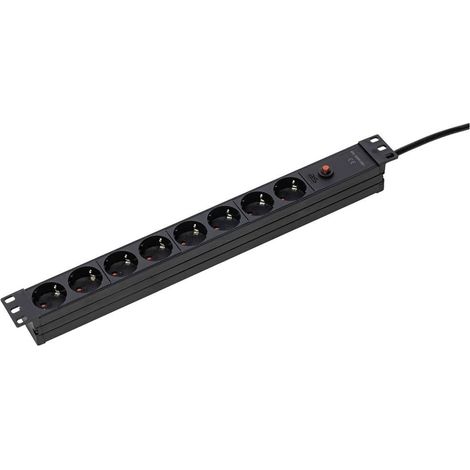 Rack Bloc multiprise 8 Prises 19" pour Installation Universelle dans armoires réseau 19" Câble gainé en Plastique 3 m 230 V/10 A 45° IP20 Noir I 18192 Câble de 3 m