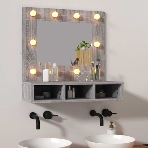 Armoire à miroir LED avec rangement, bois d’ingénierie, gris sonoma, 60 x 31,5 x 62 cm - PANGIVO (1/5)