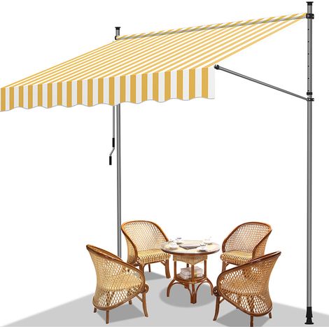Wolketon Tenda da balcone gialla e bianca, 300x120 cm, regolabile, protezione UV, per esterni