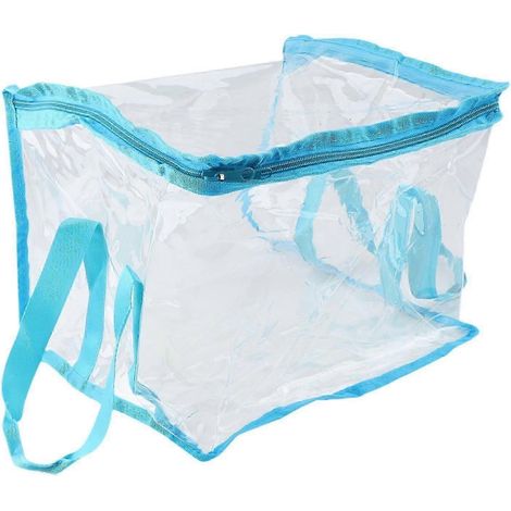 Sac de rangement transparent pour livres avec fermeture éclair, léger et de grande capacité, en PVC transparent, idéal pour le bureau et la maison.-Blue (1/5)