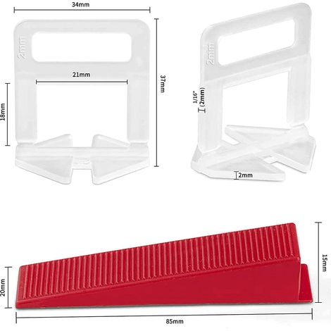 Kit de Nivellement pour Carrelage avec 1 Pince, 400 Clips(2 mm), 100 pièces Cales réutilisables Ensemble,Système de nivellement pour carrelage de Carreaux épaisseur3-12 mm (2 mm)