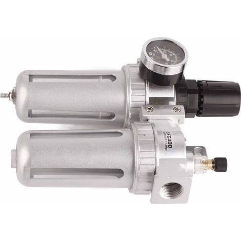 Processeur de source d'air double unité SFC400, composants pneumatiques, filtre huile-eau, lubrificateur à brouillard d'huile à double filtre à eau SFC400 argent (1/5)