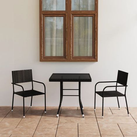 3 pcs Ensemble à dîner de jardin, Mobilier à dîner, Table et Chaises à Manger Résine tressée Noir MKPO63601 (1/5)