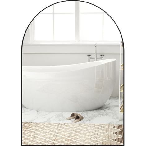 Specchio da bagno curvo, 50 x 70 cm, cornice in alluminio, specchio decorativo, cucina, nero, consegna a domicilio. (1/5)