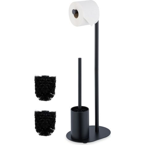 Serviteur WC, métallique, Non Fixe, Brosse et Porte-Brosse, H x L x P : env. 63 x 23 x 17 cm, Noir (1/5)