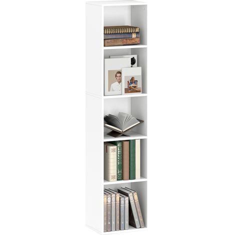 5-stufiges Bücherregal mit verstellbaren Regalböden für Wohnzimmer, Schlafzimmer, Büro, 30 x 24 x 133,5 cm, Weiß