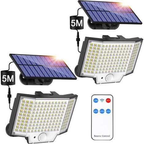 Luce solare da esterno per giardino, 2 unità, sensore IP65, 270°, 3 modalità, illuminazione solare esterna, proiettore, illuminazione esterna, portico, garage (1/4)