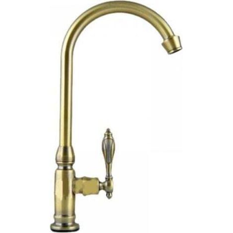 Robinet de Cuisine Mitigeur Robinet Laiton Brossé,Eau Froide Robinet Rotatif Lavabo,Robinet de Lavabo avec Tirette pour Vasque et Lave Mains,Bronze antique (1/4)