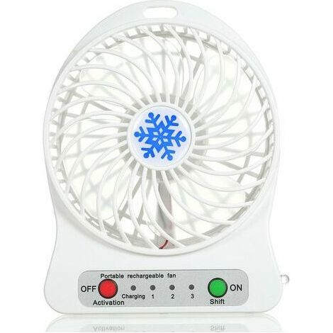 LAN Ventilateur de lumière LED rechargeable portable Mini bureau Refroidisseur d'air de charge USB Régulation de la vitesse à 3 modes Fonction d'éclairage LED Refroidissement (Blanc) (1/5)