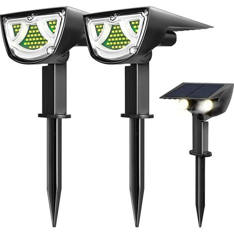 Lot de 2 spots solaires à 43 LED - Blanc froid - 900 lm - 10 W - étanche - IP65 - Pour jardin,cour,porche,allée,jardin,piscine,terrasse (1/5)