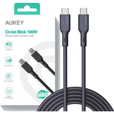 AUKEY CB-SCC101 USB-C Type-C Power Delivery PD 100W 5A 1m Silicone Black (1/5)