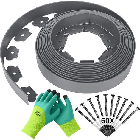 Bordure de Jardin Plastique Flexible 10m x 5cm Bordure de Gazon Bordure de Pelouse Clôtures de Jardin Gris (1/5)