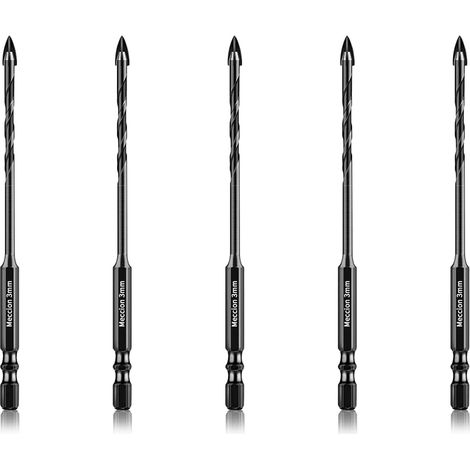 Forets pour Carrelage 3mm 5Pcs Forets en Croix Carbure de Tungstène pour Carrelage, Brique, Verre, Porcelaine, Plastique, Bois, Ciment, Métal Doux (1/5)