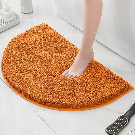 Tapis de bain semi-circulaire, tapis de salle de bain, tapis de bain semi-circulaire en chenille, tapis de sol absorbants pour enfants, tapis de bain et de douche lavables, orange-jaune, 40 x 60 cm (1/4)