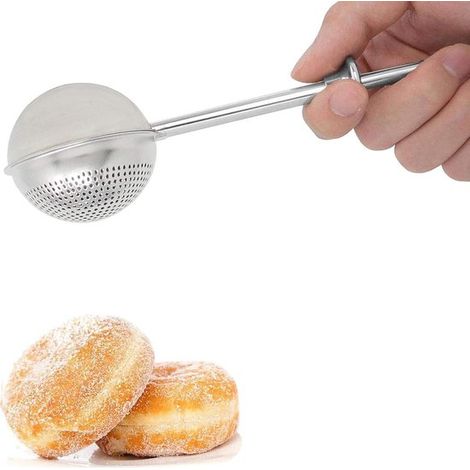 Setaccio per farina in acciaio inox con manico a molla per setacciare e spargere facilmente. (1/5)
