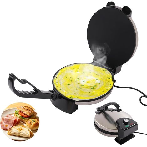 Presse à tortilla 1800 W 25,5 cm, température maximale de cuisson 200 °C, chauffage double face, revêtement antiadhésif, pour chapati et crêpes, pour tacos, jambon et pain plat