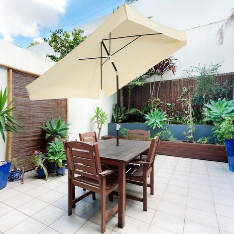 Parasol extérieur 2x2m toit carré structure réglable portable, crème
