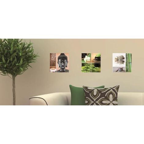 Sticker autocollant déco zen 68x24cm avec Bouddha, Orchidée, Bambou, Nature & Galets - Décoration murale intérieure (1/5)