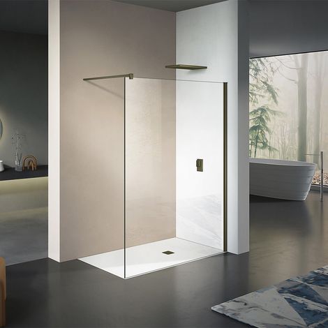 GRAND VERRE Paroi de douche à l'Italienne en verre 8mm anti-calcaire avec profilé et barre de fixation en Aluminium Bronze 80x200 (1/4)