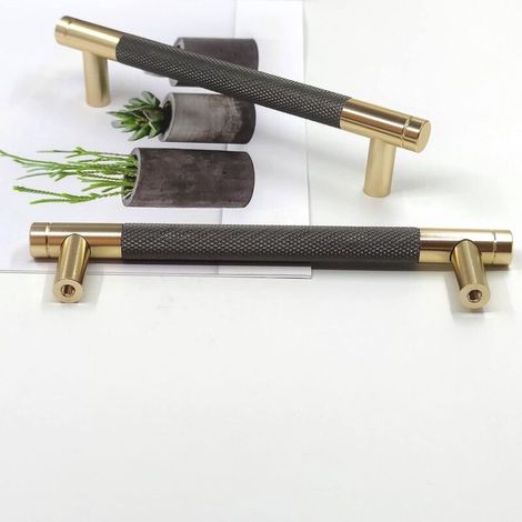 Set di 2 maniglie moderne dorate per mobili, interasse fori 160 mm, maniglie per ante della cucina, maniglie vintage per mobili da cucina, cassettiere, armadi (grigio oro) (1/4)