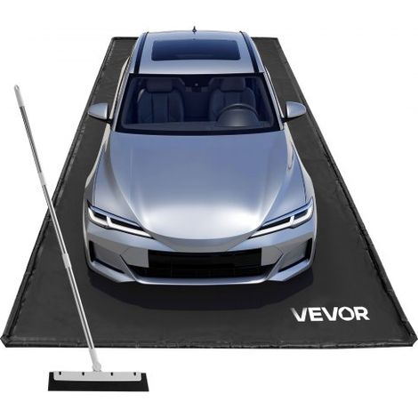 Auffangmatte PVC-Garagenbodenmatte rutschfest (2,4 x 5,5 x 0,03 m) mit Abziehbesen, strapazierfähiger & wasserdichter Auffangschutz Bodenschutz vor Schnee Regen Schlamm, Garagenmatte Schwarz (1/5)