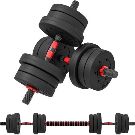 HOMCOM Adjustable 2 IN 1 Barbell Dumbbells Weight Set for Body Fitness 20KG