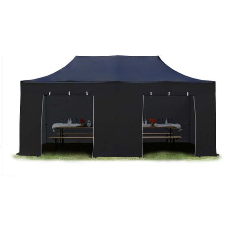 TOOLPORT 3x6 m Tente pliante - Acier, côtés sans fenêtre, noir