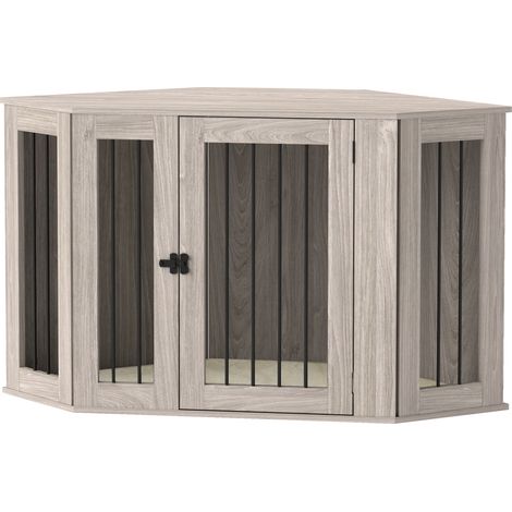 Dog Crate Furniture Side Table, Cushion, 122 x 61 x 71cm - Walnut Brown (1/5)