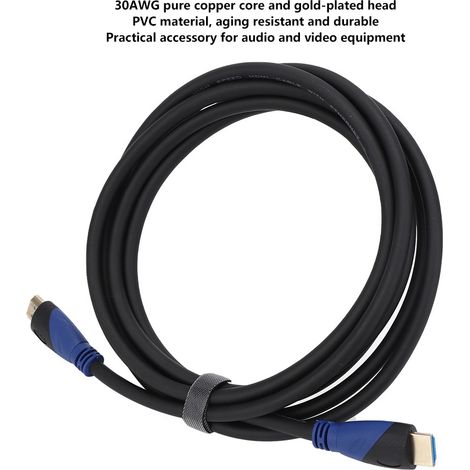 Câble multimédia haute définition bicolore, fil de cuivre pur 30 AWG, accessoires audio et vidéo, 3 mètres (1/4)