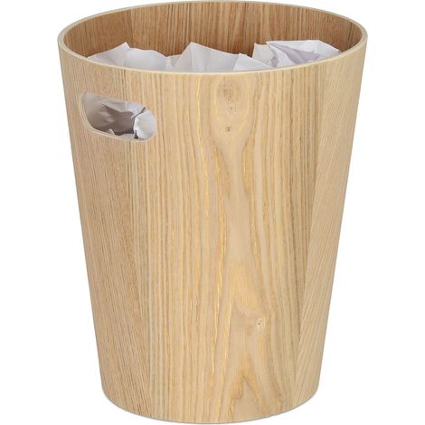 Corbeille à papiers en Bois, avec des poignées, sans Couvercle, 28 x 23 cm, 7,5 L, Bureau et Chambres, Nature (1/5)