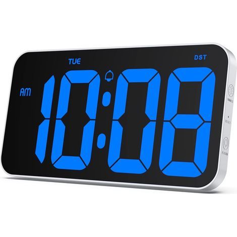 Reloj digital de 11", dígitos claros de 4", para montaje en pared o sobremesa, despertador digital con brillo ajustable. (1/4)