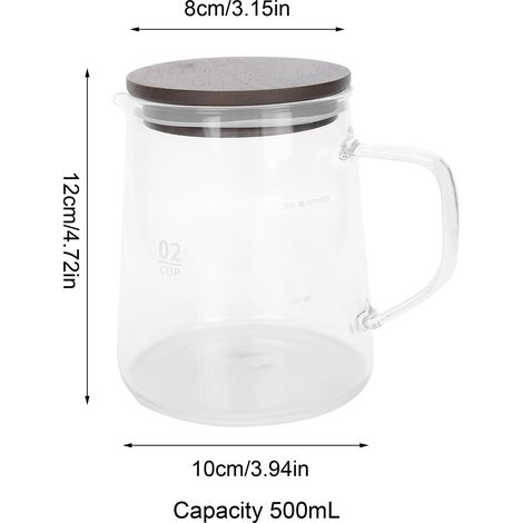 Cafetière avec couvercle, en verre résistant à la chaleur, avec poignée isolante, idéale pour le thé, le lait et les jus (500 ml). (1/5)