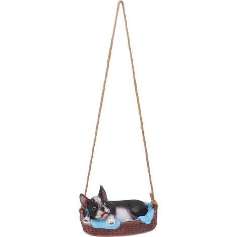 Statue de chien de jardin en résine, balançoire d'extérieur, décoration suspendue, bouledogue, cadeau animalier noir (1/5)
