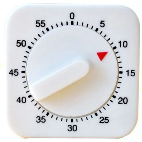 Minuteur mécanique carré 60 minutes - Minuteur de cuisson visuel avec alarme sonore - Fonctionne sans piles - Blanc (1/5)