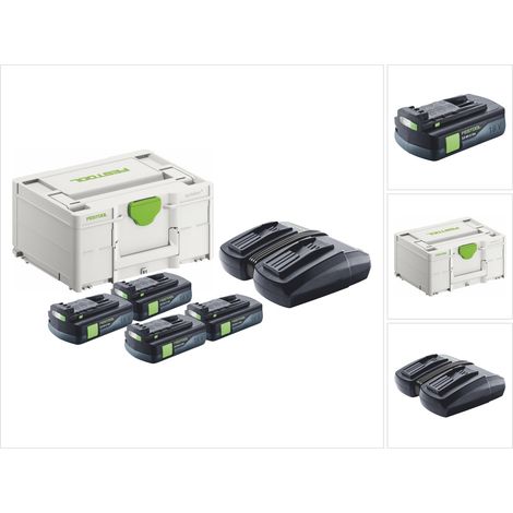 Festool Energie Set 4x BP 18 Li 3,0 C Akku 18 V 3,0 Ah / 3000 mAh Li-Ion ( 4x 577658 ) + TCL 6 DUO Doppel Ladegerät ( 577017 ) + Systainer