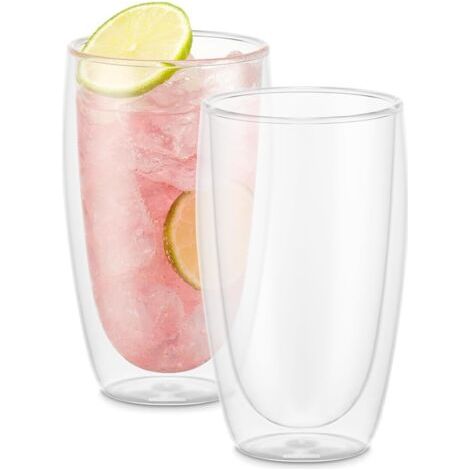 Verres Double Paroi 2 pièces – Tasses Café 450ml – Gobelets Thermiques – Borosilicate Soufflé – Lave-Vaisselle (1/5)