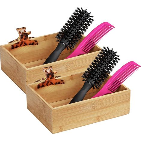 Rangement salle de bain Mod Terra bambou brun 2 pcs 22 cm accessoire salle de bain bambou organisateur salle de bain boite de rangement maquillage bambou bac de rangement salle de bain (1/5)